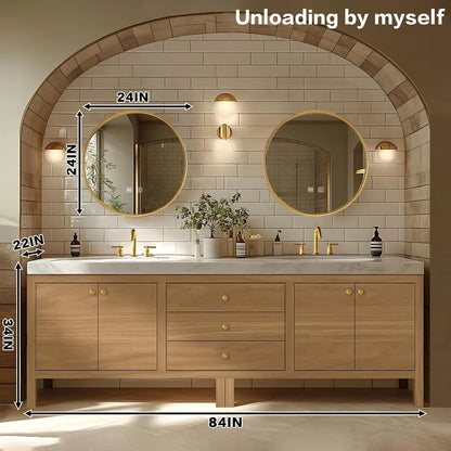 68” - 96” Exquisite Log Bathroom Vanity with LED Smart Defog Mirror