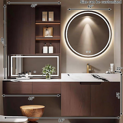 64” - 84” Brown Bathroom Vanity with Side Cabinet with Open Shelves