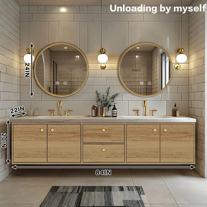 60” - 96” Elegant Cozy Bathroom Vanity with Oval Smart Lighting Mirrors