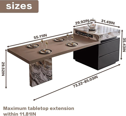 85” - 101” Unique Exquisite Kitchen Island with Scalable Desktop & Flexible Socket (No Chair)