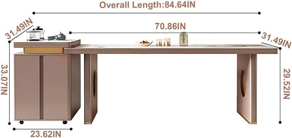 85” - 93” Cozy Flexible Kitchen Island Includes Golden Stripe Design (No Chair)