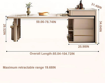 77” - 85” Light Luxury Kitchen Island Includes Extendable Dining Table & Unique Shape Base (No Chair)