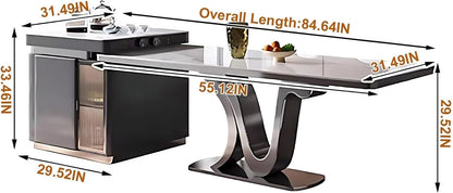 85” - 100” Luxury Kitchen Island Includes Unique Base Design & Striped Glass Cabinet (No Chair)