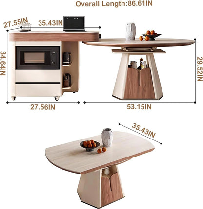81” - 87” Spacious Natural Kitchen Island Includes Multi-Shape Tabletop (No Chair)