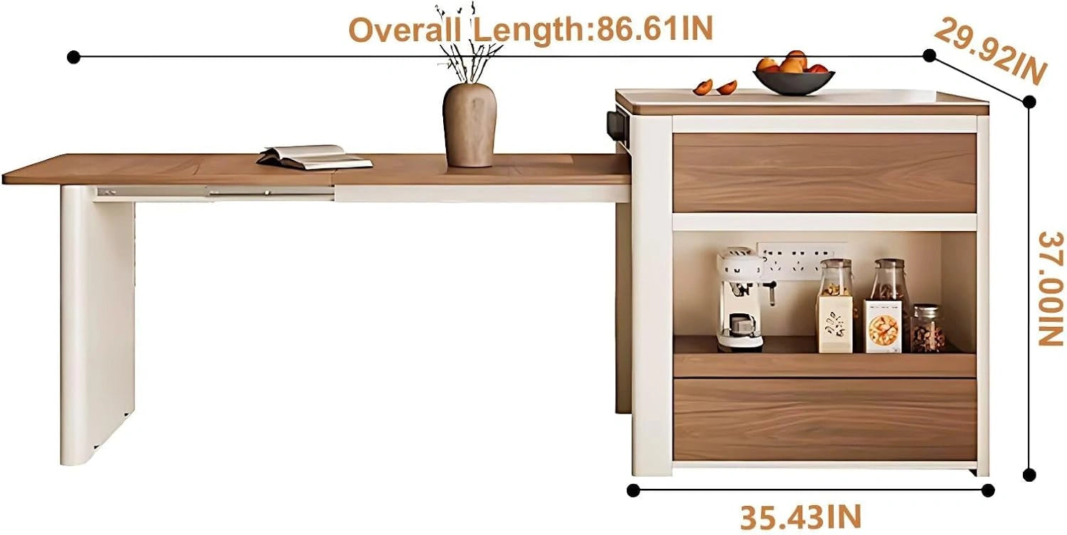 87” Exquisite Log Kitchen Island with Pull-Out Cabinets Includes Open Shelf (No Chair)