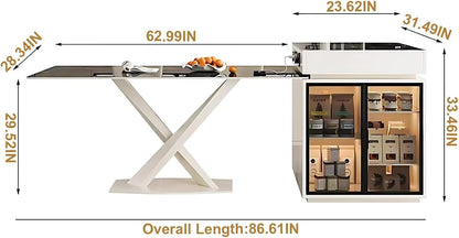 79” - 87” White Luxury Kitchen Island Includes Detachable Design & Sliding Rail Socket (No Chair)