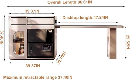 87” - 102” Grey Minimalist Kitchen Island Includes Striped Glass Cabinet (No Chair)