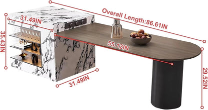 87” - 98” Modern White Kitchen Island Includes Open Lattice & Track Socket (No Chair)