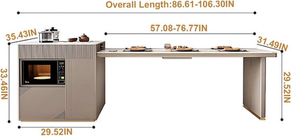87” Luxury Kitchen Island Includes Glass Door Cabinet & Embedded Socket (No Chair)