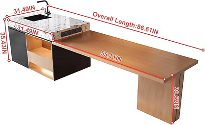 87” - 98” Brown Modern Kitchen Island Includes Log Style Design (No Chair)