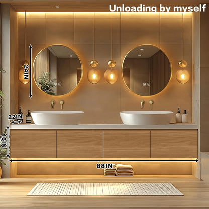 68” - 88” Modern Exquisite Bathroom Vanity Includes Above Counter Sinks & Round Mirrors