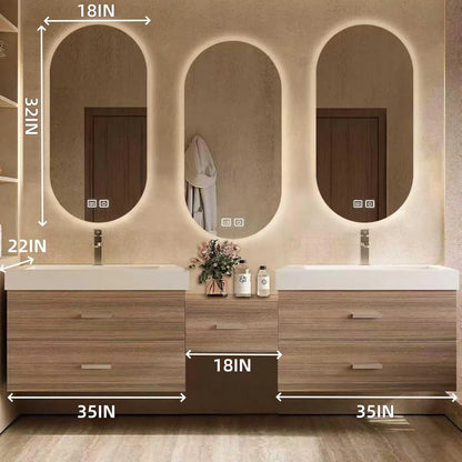 84” - 96” Exquisite Simple Bathroom Vanity with Three Mirrors Design & Wood Grain Color