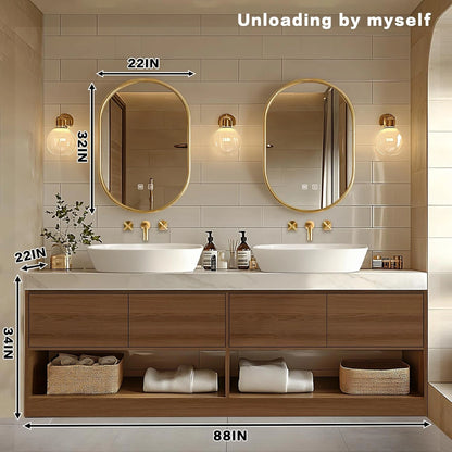 72” - 96” Symmetric Bathroom Vanities with Open Storage Cabinet