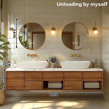 68” - 92” Modern Log Bathroom Vanity Includes Patterned Countertop