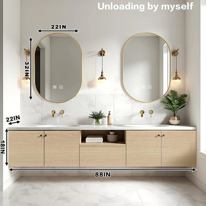 72” - 88” Modern Minimalist Bathroom Vanity with Open Storage Rack & Symmetrical Cabinet