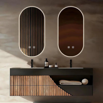 60” – 96” Modern Minimalist Bathroom Vanity with Wooden Strip Cabinet