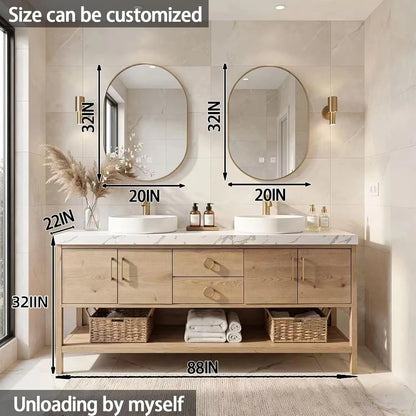 64” - 96” Simple Log Bathroom Vanity with Floor-Standing Log Wood Grain Cabinet