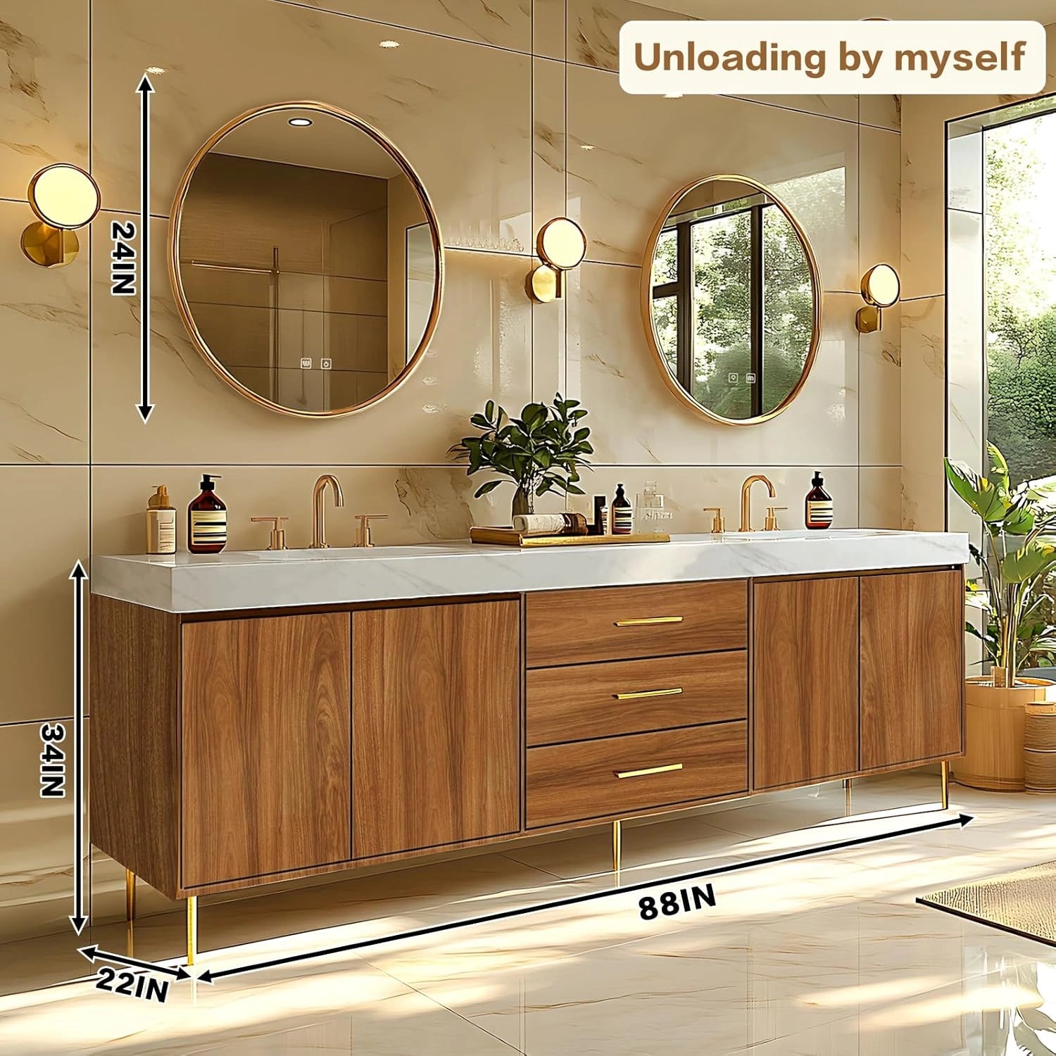 88” Wooden Bathroom Vanity with Sink Includes Symmetrical Cabinet