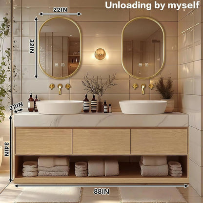 60” - 96” Floor-Standing Bathroom Vanity Includes Solid Wood Open Storage Cabinet