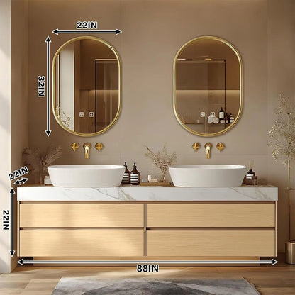 60” – 96” Exquisite Floating Bathroom Vanity Includes Above Counter Sinks & Irregular Mirror