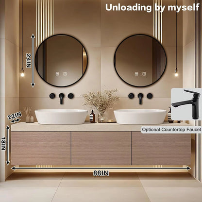 60” – 96” Minimalist Floating Bathroom Vanity with Ceramic Vessel Sinks