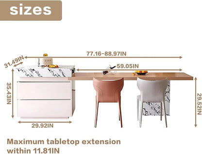 81” - 101” Elegant Log Kitchen Island Includes Black and White Patterned Surface (No Chair)