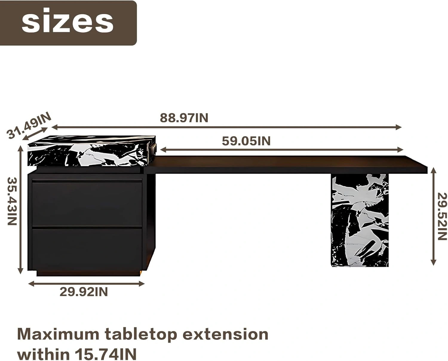 81” - 105” Modern Black Kitchen Island with Extendable Dining Table & LED Light (No Chair)