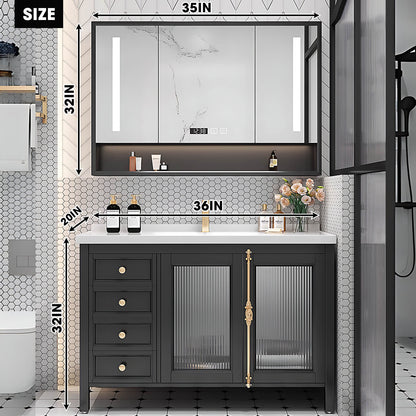 36"- 48" Freestanding Bathroom Vanity Set with Single Sink and Smart Mirror Cabinet