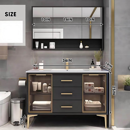 36"- 48" Bathroom Vanity with Glass Cabinet Doors and Multi-Layered Solid Wood Cabinets