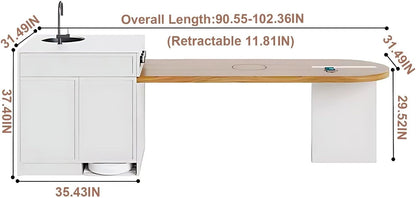 75” - 98” Light Luxury Kitchen Island Includes Log Style Tabletop & Integrated Sink (No Chair)