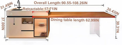 91” Modern Luxury Kitchen Island Includes Integrated Slate Sink for 2-8 Person (No Chair)