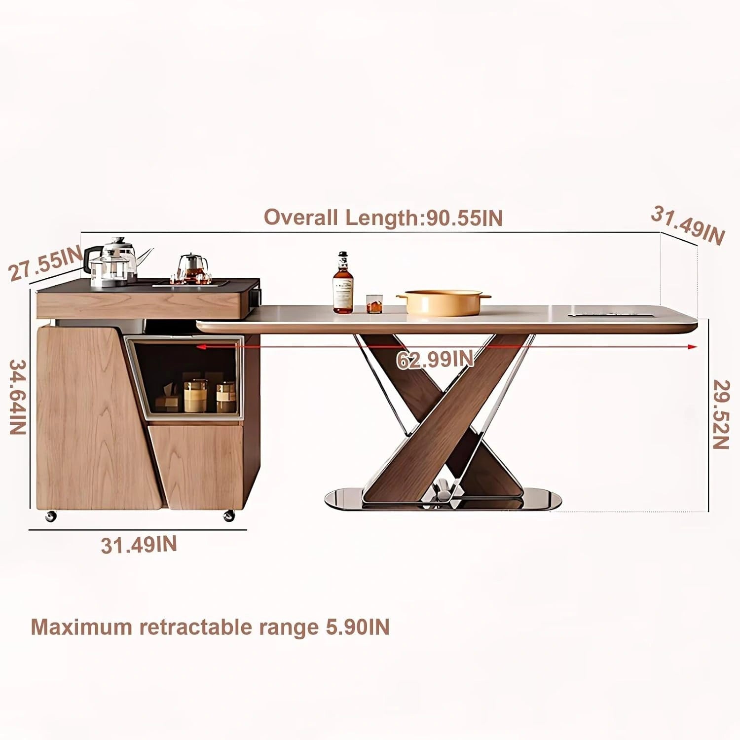 83” - 98” Modern Luxury Kitchen Island Includes Unique Base Design (No Chair)