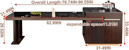 83” - 106” Unique Kitchen Island Includes Walnut Striped Storage Panel (No Chair)