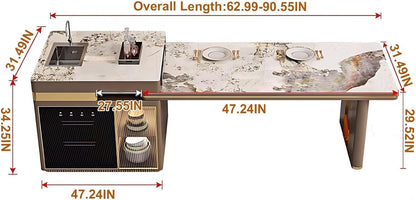 91” - 122” Modern Light Luxury Kitchen Island Includes Visible Storage Design (No Chair)