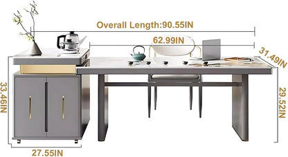 83” - 98” Light Luxury Kitchen Island with Gold Stripes Decoration (No Chair)