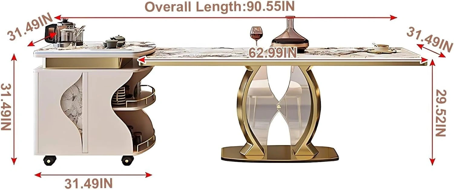 Elegant Exquisite Kitchen Island Includes Unique Shape Base & Movable Table (No Chair)
