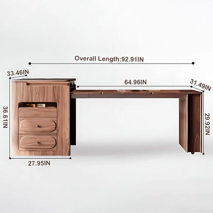 93” Retro Luxury Kitchen Island Includes Folding Table and Exquisite Drawers (No Chair)
