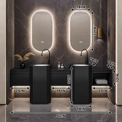 72"- 100" Bathroom Vanity With Oval Smart Mirror  and Double Sink