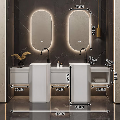 72"- 100" Bathroom Vanity With Oval Smart Mirror  and Double Sink