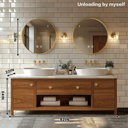 68” - 96” Exquisite Wood Bathroom Vanity with Open Storage Rack
