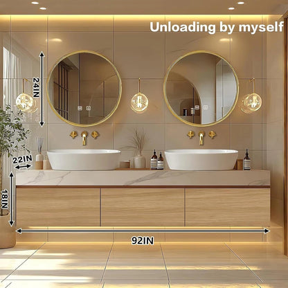 60” - 96” Modern Warm Bathroom Vanity Includes Textured Rock Slab
