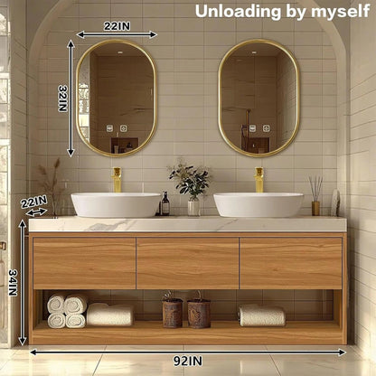 60” - 96” Solid Wood Bathroom Vanity with Above-Counter Double Sinks