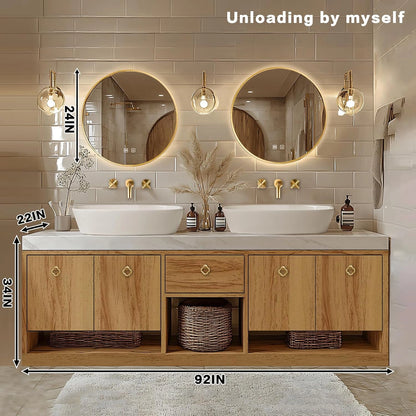 72” - 96” Retro Log Bathroom Vanity with Open Storage Rack