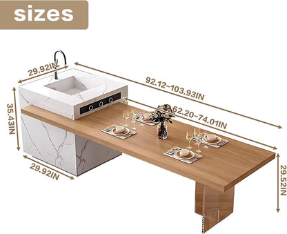 92” - 100” Simple Natural Kitchen Island Includes White Patterned Platform (No Chair)