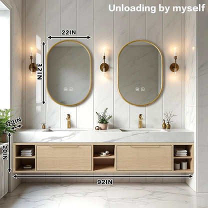 76” - 96” Cozy Elegant Bathroom Vanity with LED Smart Defogging Mirror & Open Storage Rack
