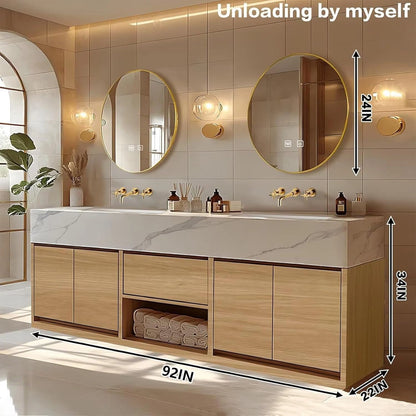 68” - 96” Modern Minimalist Bathroom Vanity Includes Log Style Surface