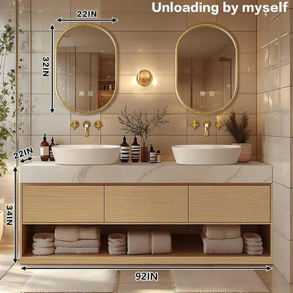 60” - 96” Floor-Standing Bathroom Vanity Includes Solid Wood Open Storage Cabinet