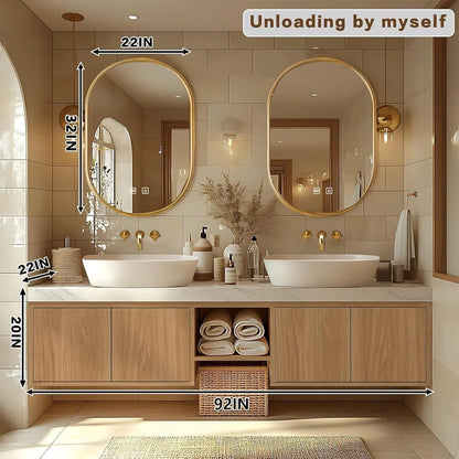 68” - 96” Simple Cozy Bathroom Vanity with Irregular Mirror & Open Storage Rack