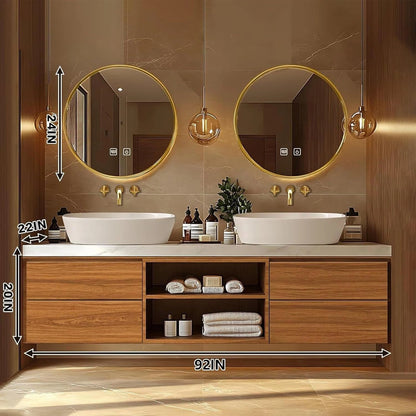 60” – 96” Natural Floating Bathroom Vanity Includes Open Storage Rack & Patterned Countertop