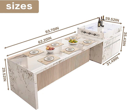 94” - 102" Luxury Exquisite Kitchen Island Includes Brown Striped Panel (No Chair)